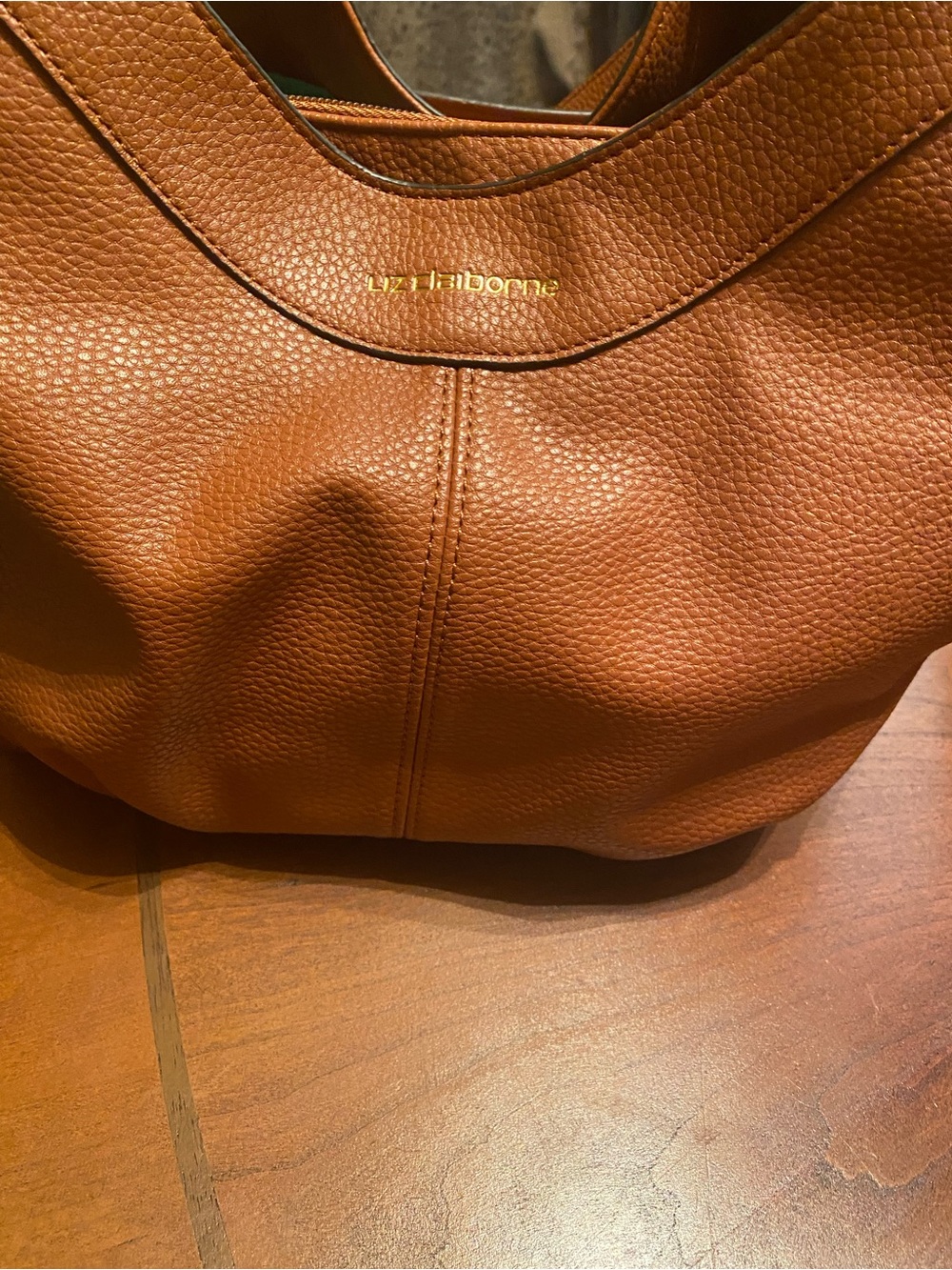Liz Claiborne Cognac Pebbled Leather Shoulder Tote. measurements are 13 x 10. - Picture 9 of 9